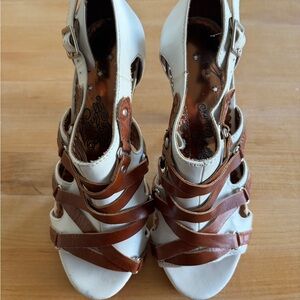 Carlos by Carlos Santana Strappy Heels – Size 6 – White/Brown Multi-Strap